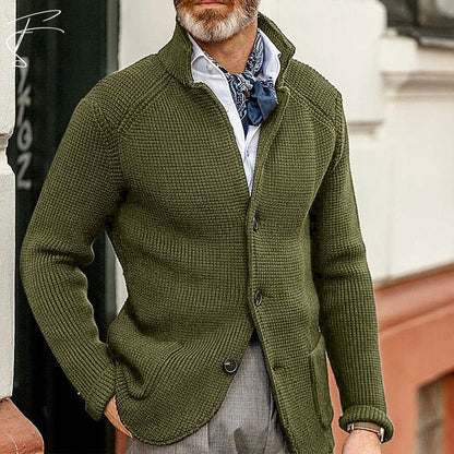 Strickjacke mit Knöpfen – Strickjacke – Taschen – Grob gestrickte Strickjacke – Herrenjacke-Grün-S-Chaps Herrenmode