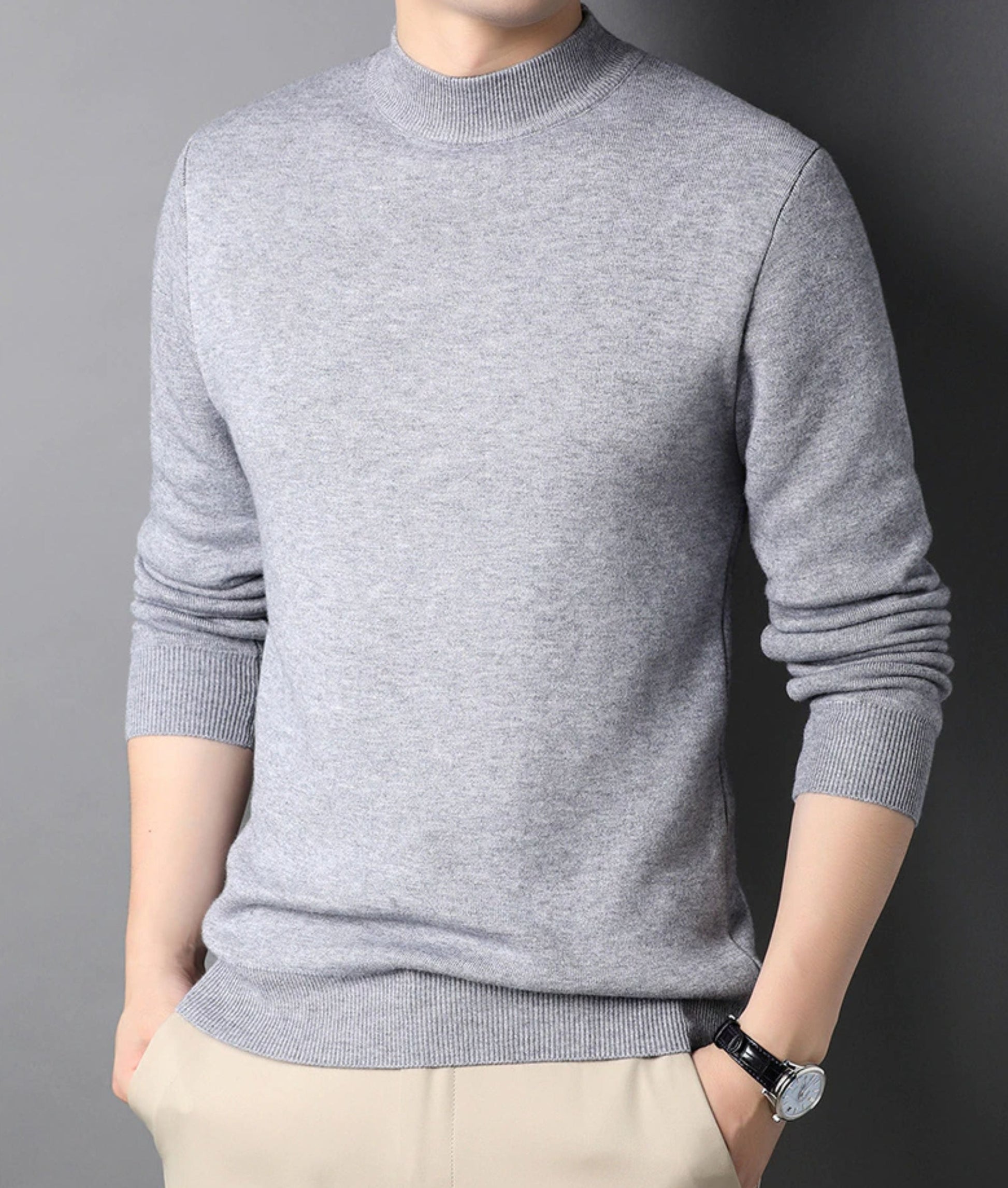 Strickpullover – Einfarbiger Rollkragenpullover für Männer-Grau-S-Chaps Herrenmode