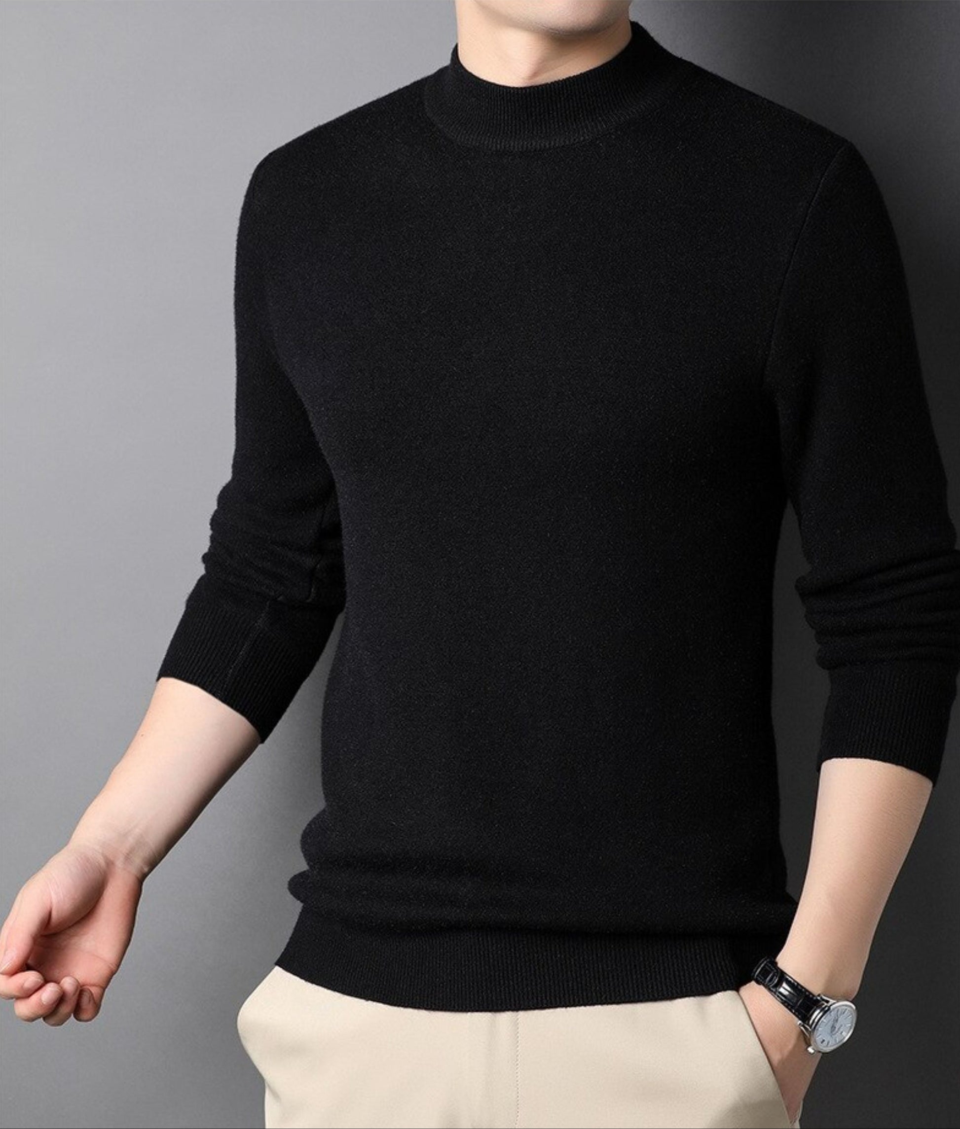 Strickpullover – Einfarbiger Rollkragenpullover für Männer-Schwarz-S-Chaps Herrenmode
