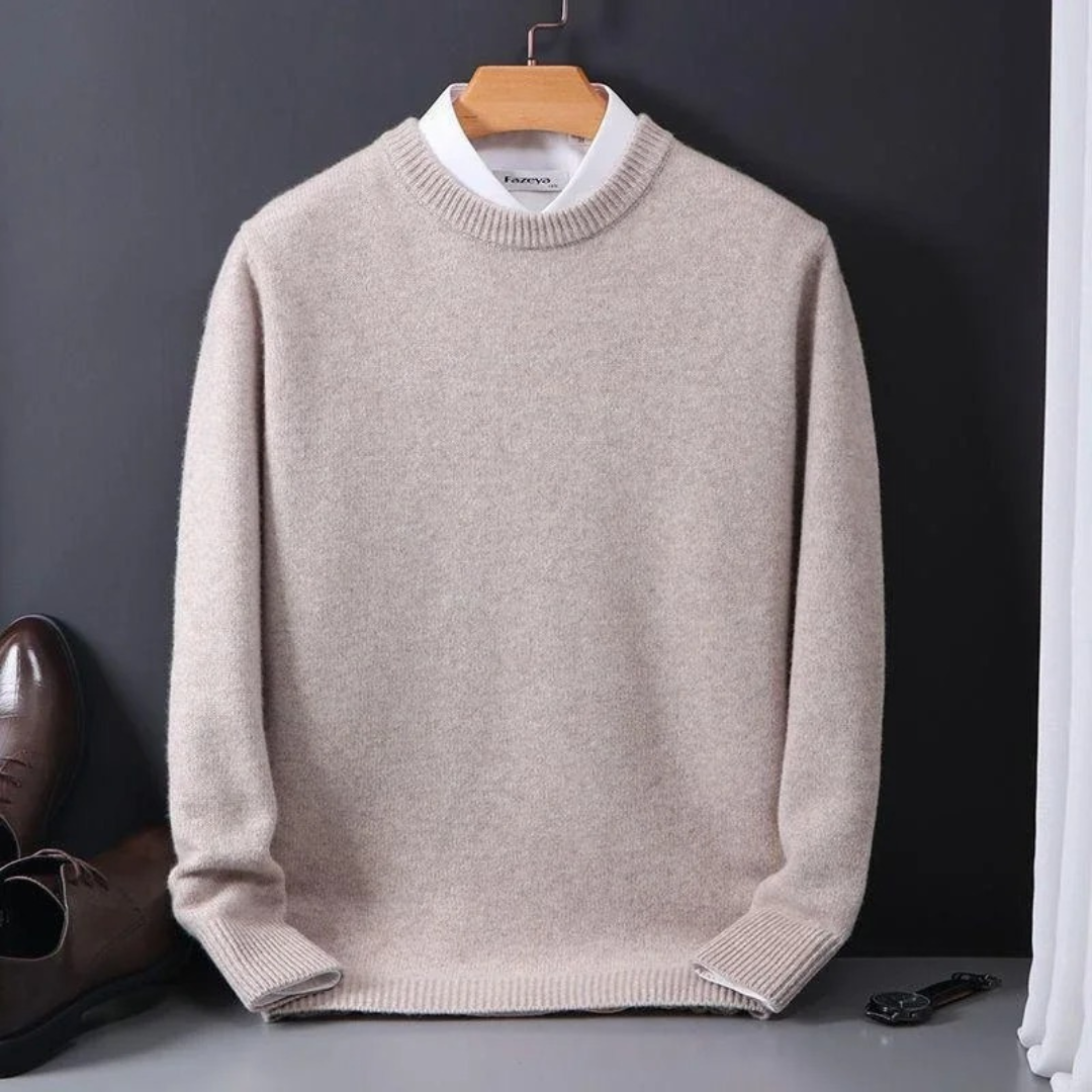 Strickpullover – Einfarbiger Strickpullover mit Rundhalsausschnitt für Männer für den Winter-Beige-M-Chaps Herrenmode