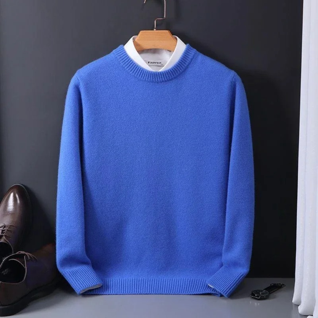 Strickpullover – Einfarbiger Strickpullover mit Rundhalsausschnitt für Männer für den Winter-Hellblau-M-Chaps Herrenmode