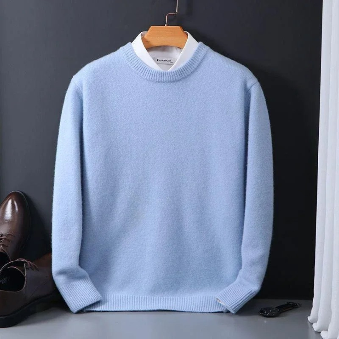 Strickpullover – Einfarbiger Strickpullover mit Rundhalsausschnitt für Männer für den Winter-Himmelblau-M-Chaps Herrenmode