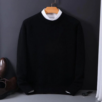 Strickpullover – Einfarbiger Strickpullover mit Rundhalsausschnitt für Männer für den Winter-Schwarz-M-Chaps Herrenmode