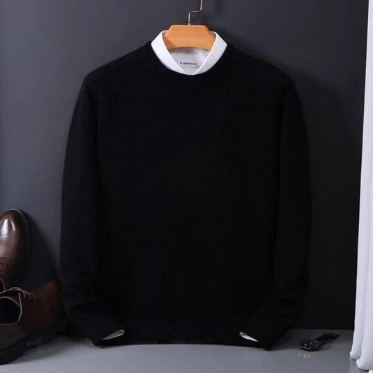 Strickpullover – Einfarbiger Strickpullover mit Rundhalsausschnitt für Männer für den Winter-Schwarz-M-Chaps Herrenmode