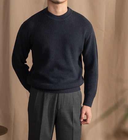 Strickpullover | Gerippt | Rundhalsausschnitt | Strickpullover | Herrenbekleidung-Blau-M-Chaps Herrenmode