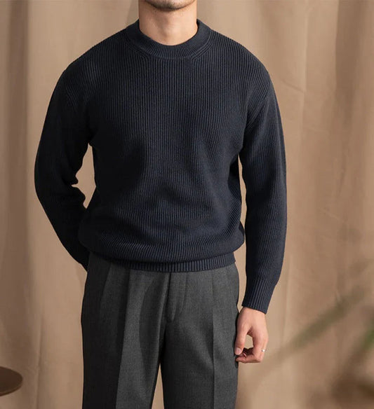 Strickpullover | Gerippt | Rundhalsausschnitt | Strickpullover | Herrenbekleidung-Blau-M-Chaps Herrenmode