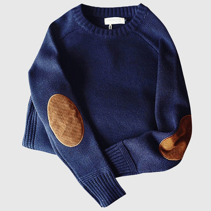 Strickpullover - Kaschmir-Winterpullover für Männer mit Ellbogenpatches-Blauw-M-Chaps Herrenmode