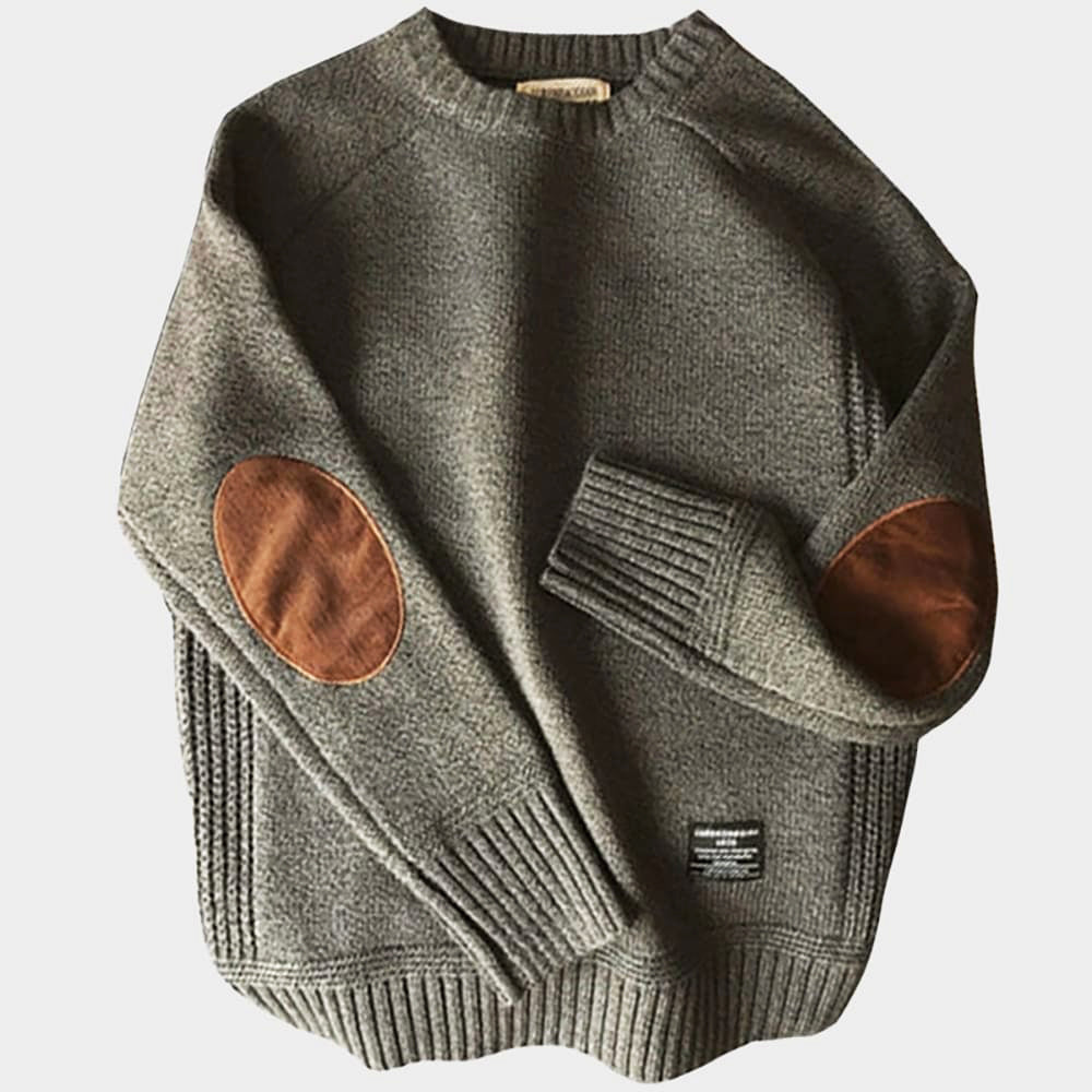 Strickpullover - Kaschmir-Winterpullover für Männer mit Ellbogenpatches-Grau-M-Chaps Herrenmode