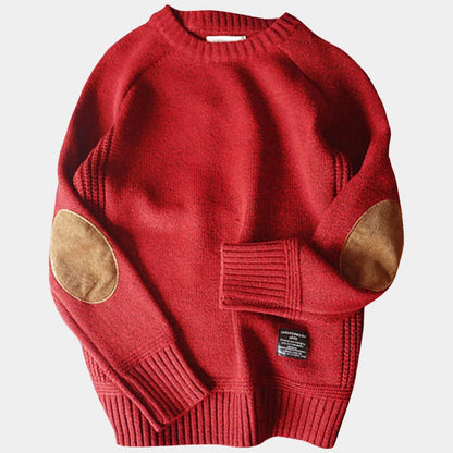 Strickpullover - Kaschmir-Winterpullover für Männer mit Ellbogenpatches-Rot-M-Chaps Herrenmode