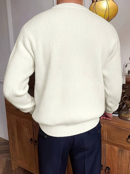 Strickpullover - Lässiger Herren Pullover mit Rundhalsausschnitt aus Rippenstrick-Chaps Herrenmode
