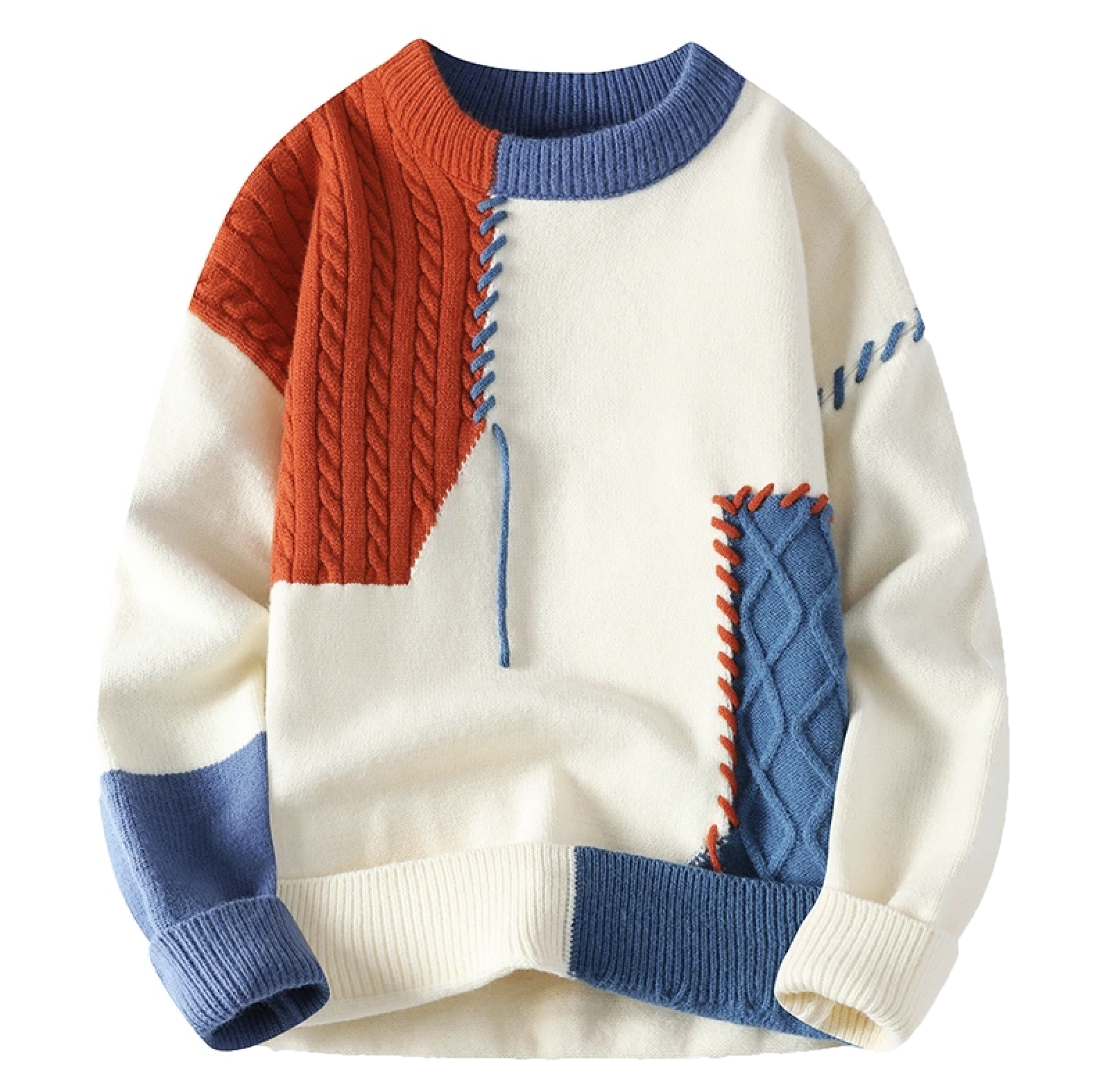 Strickpullover – Patchwork – lockere Passform – Pullover – Herren-Strickpullover-Orange-S-Chaps Herrenmode