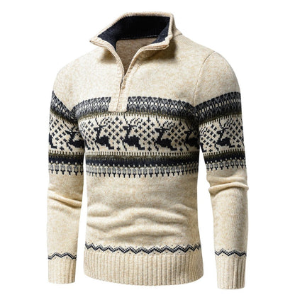 Strickpullover | Pullover mit Reißverschluss | Pullover | Weihnachtspullover | Winterkleidung für Herren-Beige mit Rentier-S-Chaps Herrenmode