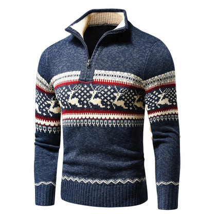 Strickpullover | Pullover mit Reißverschluss | Pullover | Weihnachtspullover | Winterkleidung für Herren-Blau mit Rentier-S-Chaps Herrenmode