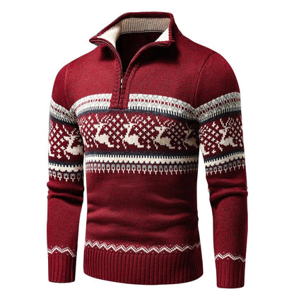 Strickpullover | Pullover mit Reißverschluss | Pullover | Weihnachtspullover | Winterkleidung für Herren-Rot mit Reißverschluss-S-Chaps Herrenmode