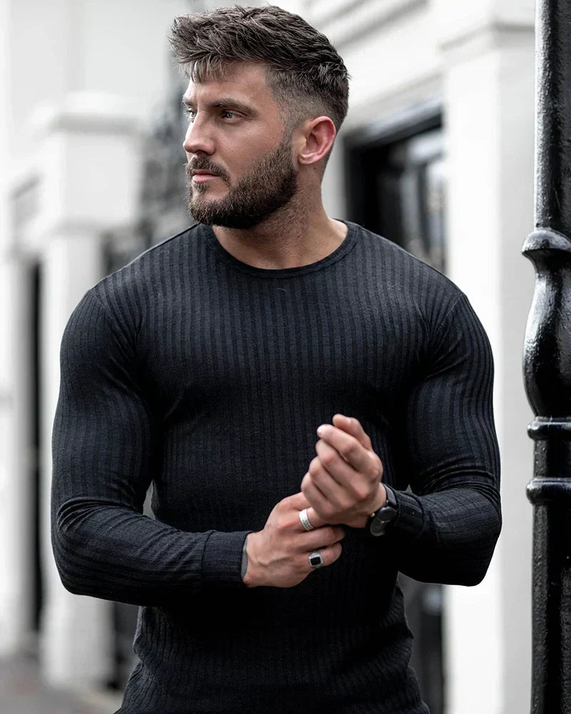 Strickpullover – Rippstrick – Langarm – Slim Fit – Herrenpullover-Chaps Herrenmode