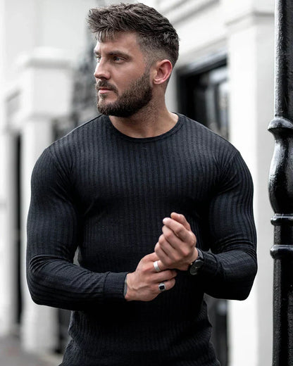 Strickpullover – Rippstrick – Langarm – Slim Fit – Herrenpullover-Chaps Herrenmode