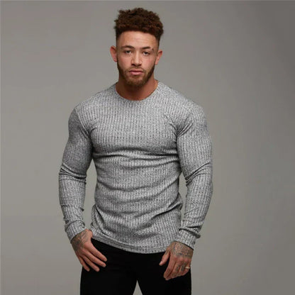 Strickpullover – Rippstrick – Langarm – Slim Fit – Herrenpullover-Grau-M-Chaps Herrenmode