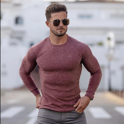 Strickpullover – Rippstrick – Langarm – Slim Fit – Herrenpullover-Rot-M-Chaps Herrenmode