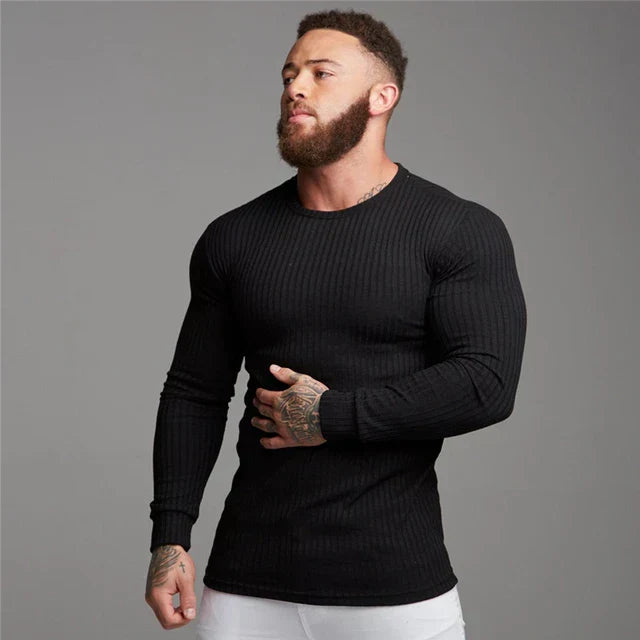 Strickpullover – Rippstrick – Langarm – Slim Fit – Herrenpullover-Schwarz-M-Chaps Herrenmode