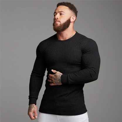 Strickpullover – Rippstrick – Langarm – Slim Fit – Herrenpullover-Schwarz-M-Chaps Herrenmode