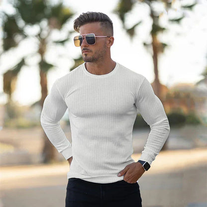 Strickpullover – Rippstrick – Langarm – Slim Fit – Herrenpullover-Weiß-M-Chaps Herrenmode