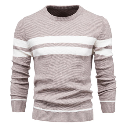 Strickpullover – Schmal Geschnitten – Rundhalsausschnitt – Pullover – Herrenbekleidung-Beige-M-Chaps Herrenmode