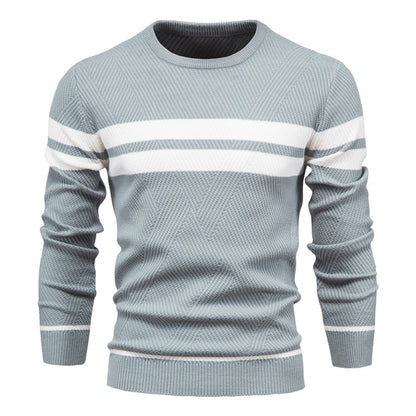 Strickpullover – Schmal Geschnitten – Rundhalsausschnitt – Pullover – Herrenbekleidung-Blau-M-Chaps Herrenmode