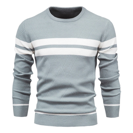Strickpullover – Schmal Geschnitten – Rundhalsausschnitt – Pullover – Herrenbekleidung-Blau-M-Chaps Herrenmode