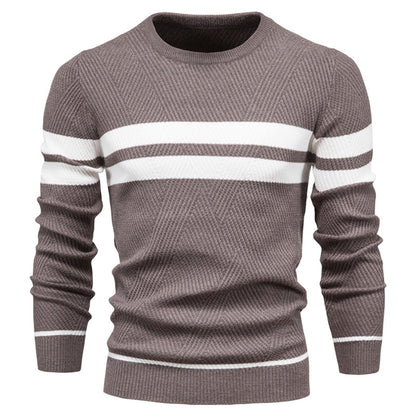 Strickpullover – Schmal Geschnitten – Rundhalsausschnitt – Pullover – Herrenbekleidung-Braun-M-Chaps Herrenmode