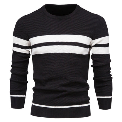 Strickpullover – Schmal Geschnitten – Rundhalsausschnitt – Pullover – Herrenbekleidung-Schwarz-M-Chaps Herrenmode