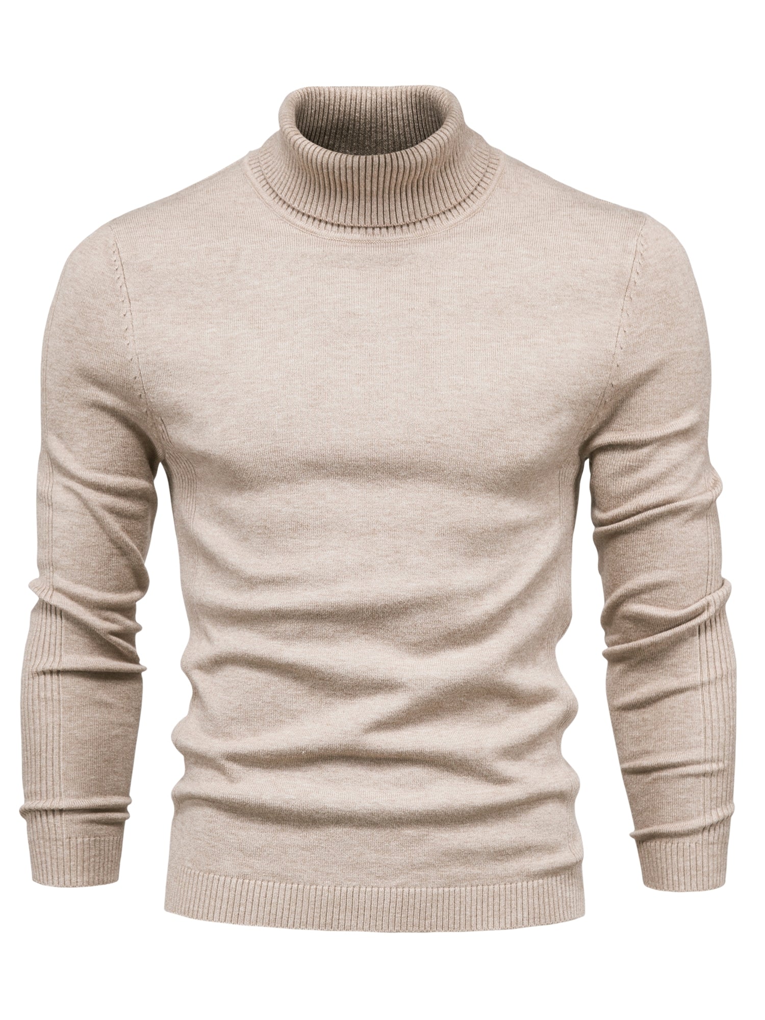 Strickpullover | Schmale Passform | Langärmlig | Rollkragen | Herrenbekleidung-Kaki-S-Chaps Herrenmode