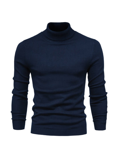 Strickpullover | Schmale Passform | Langärmlig | Rollkragen | Herrenbekleidung-Marineblau-S-Chaps Herrenmode