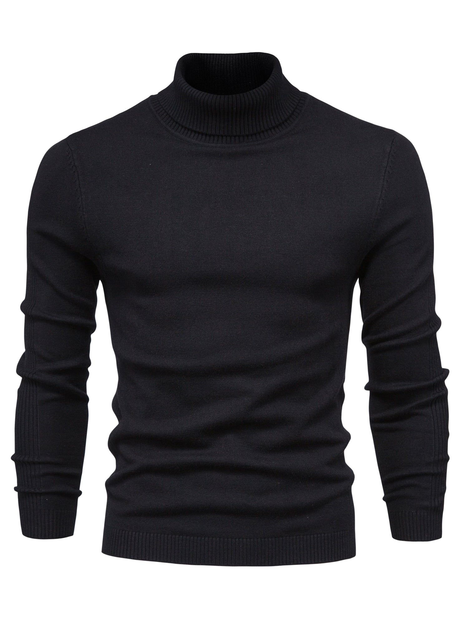 Strickpullover | Schmale Passform | Langärmlig | Rollkragen | Herrenbekleidung-Schwarz-S-Chaps Herrenmode