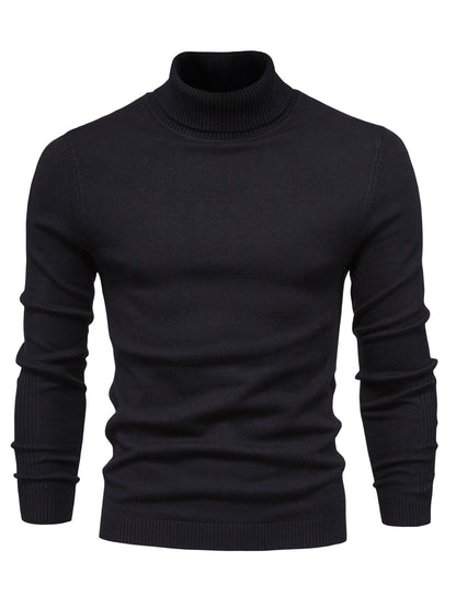 Strickpullover | Schmale Passform | Langärmlig | Rollkragen | Herrenbekleidung-Schwarz-S-Chaps Herrenmode