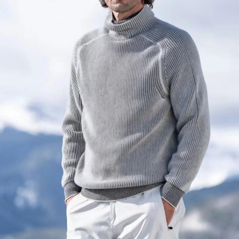 Strickpullover – Warmer Rollkragenpullover für Männer aus Rippstrick-Grau-XS-Chaps Herrenmode