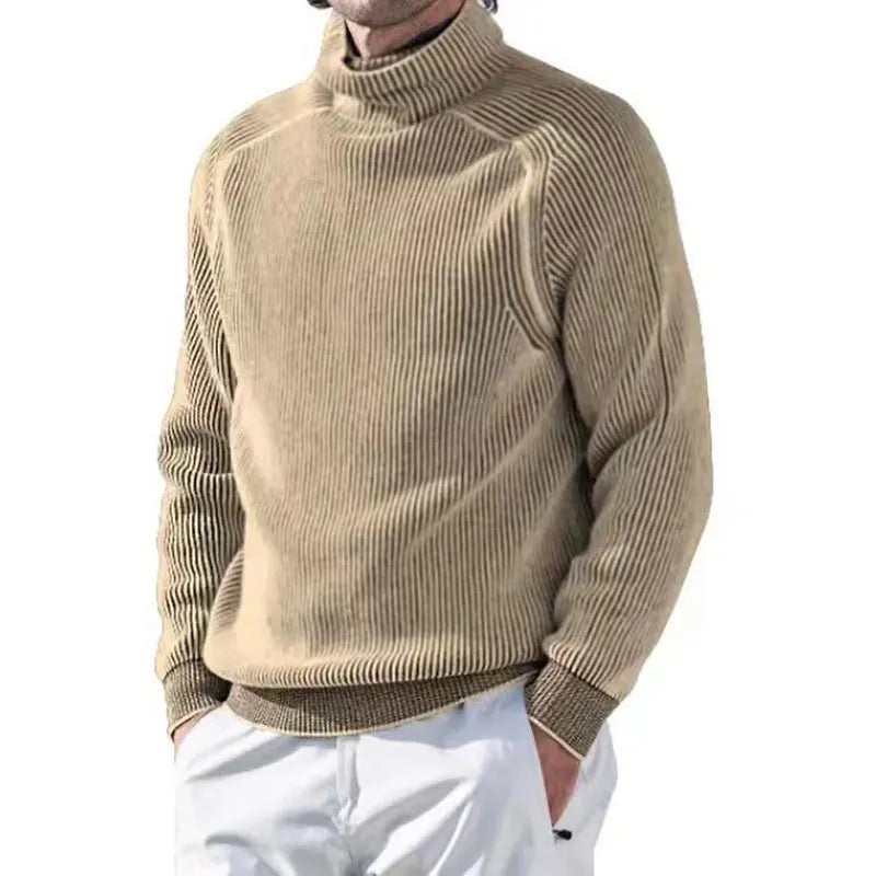 Strickpullover – Warmer Rollkragenpullover für Männer aus Rippstrick-Hellbraun-XS-Chaps Herrenmode