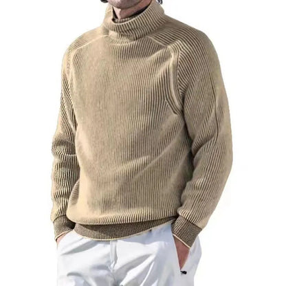 Strickpullover – Warmer Rollkragenpullover für Männer aus Rippstrick-Hellbraun-XS-Chaps Herrenmode