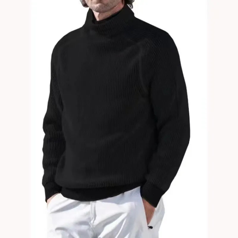 Strickpullover – Warmer Rollkragenpullover für Männer aus Rippstrick-Schwarz-XS-Chaps Herrenmode