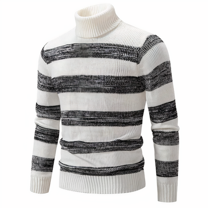 Strickpullover – schmal geschnittener Herren-Pullover mit hohem Kragen und Patchworkmuster-Weiß-Grau-S-Chaps Herrenmode