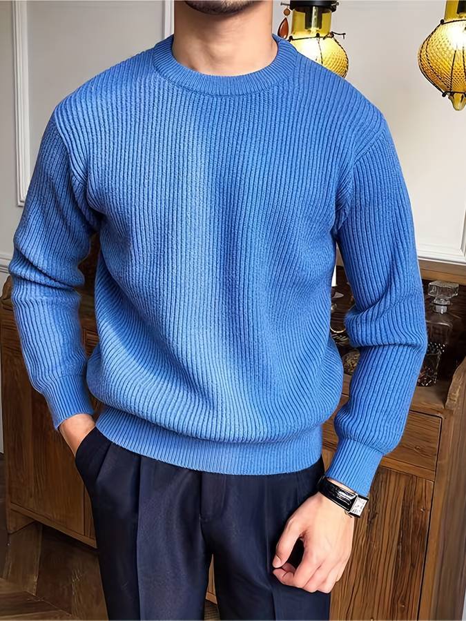 Strickpullover – warm – Rippstrick – Strickpullover – Herren-Strickwaren-Blau-S-Chaps Herrenmode
