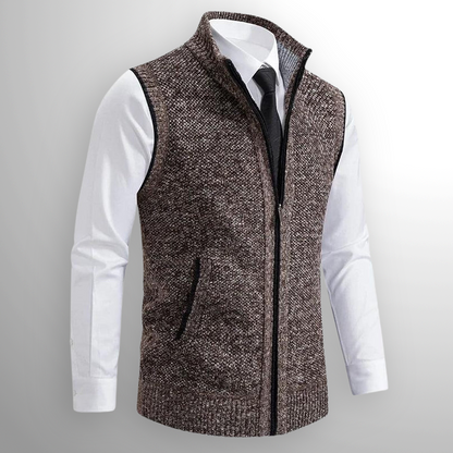 Strickweste – Ärmellose Herrenweste aus Wolle mit Reißverschluss-Braun-S-Chaps Herrenmode