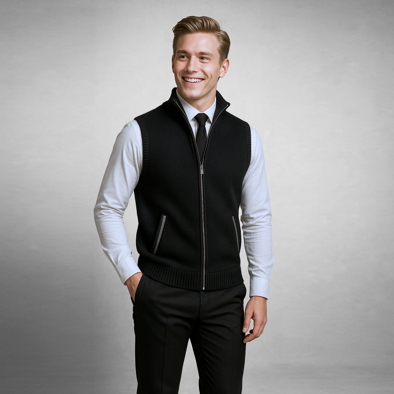 Strickweste – Ärmellose Herrenweste aus Wolle mit Reißverschluss-Chaps Herrenmode