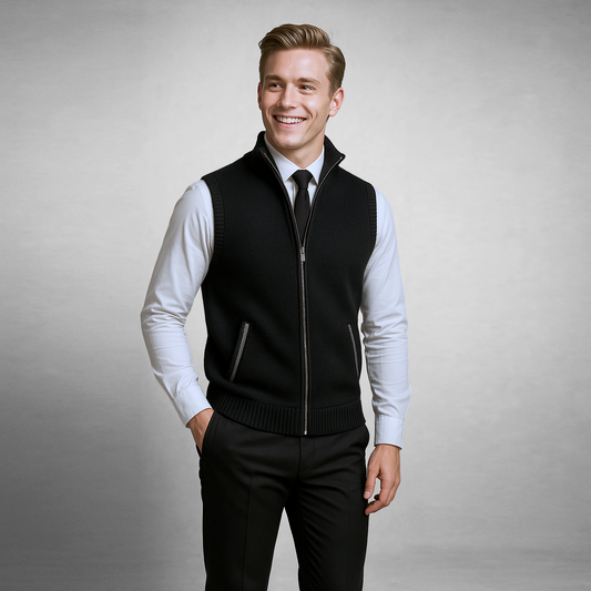 Strickweste – Ärmellose Herrenweste aus Wolle mit Reißverschluss-Chaps Herrenmode