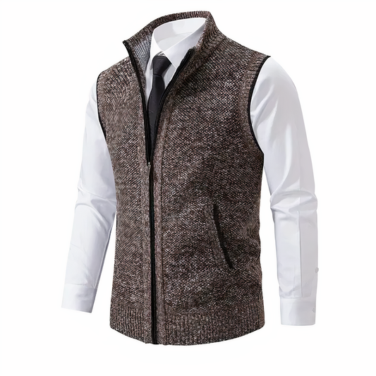 Strickweste - Ärmellose Zip-Up Weste für Männer für den Winter-Braun-XS-Chaps Herrenmode