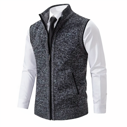 Strickweste - Ärmellose Zip-Up Weste für Männer für den Winter-Dunkelgrau-XS-Chaps Herrenmode