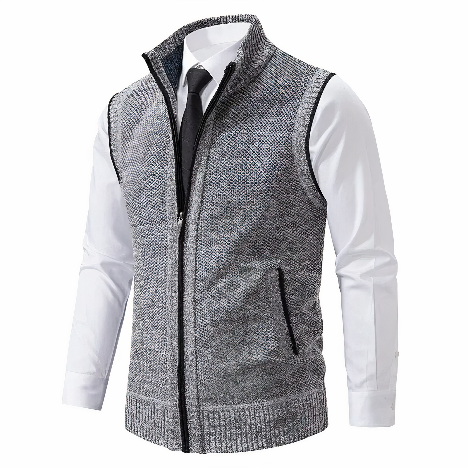Strickweste - Ärmellose Zip-Up Weste für Männer für den Winter-Hellgrau-XS-Chaps Herrenmode