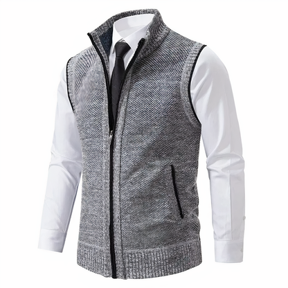 Strickweste - Ärmellose Zip-Up Weste für Männer für den Winter-Hellgrau-XS-Chaps Herrenmode