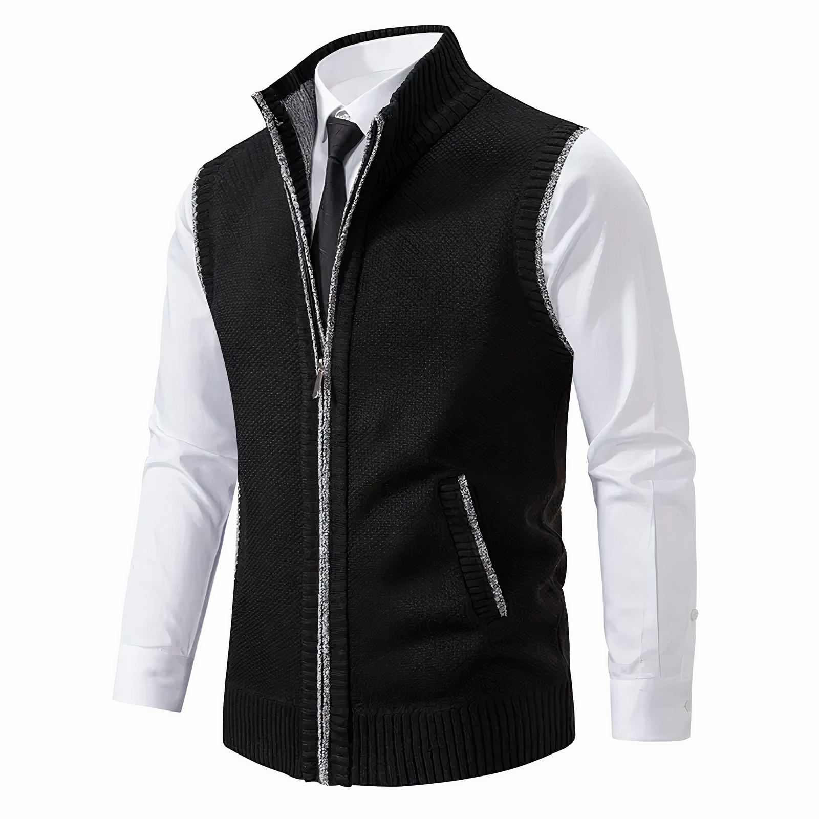 Strickweste - Ärmellose Zip-Up Weste für Männer für den Winter-Schwarz-XS-Chaps Herrenmode