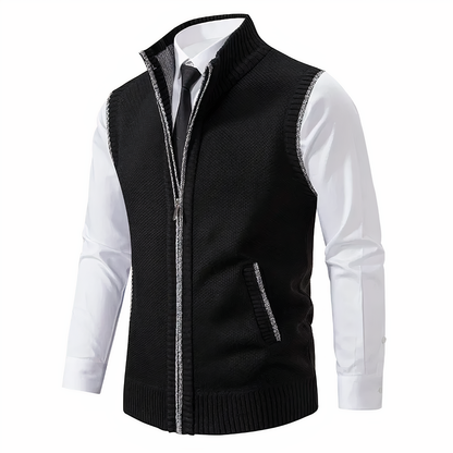 Strickweste - Ärmellose Zip-Up Weste für Männer für den Winter-Schwarz-XS-Chaps Herrenmode