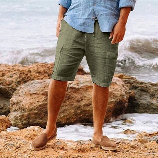 Summer Shorts – Loose Fit – Leinen – Cargoshorts – Herren Shorts-Armeegrün-M-Chaps Herrenmode
